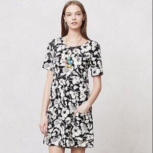 Anthropologie  Maeve Zola Floral Mini Dress in Black/White - Size 4